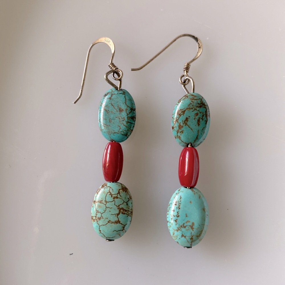 Turquoise and Red Stone Earrings